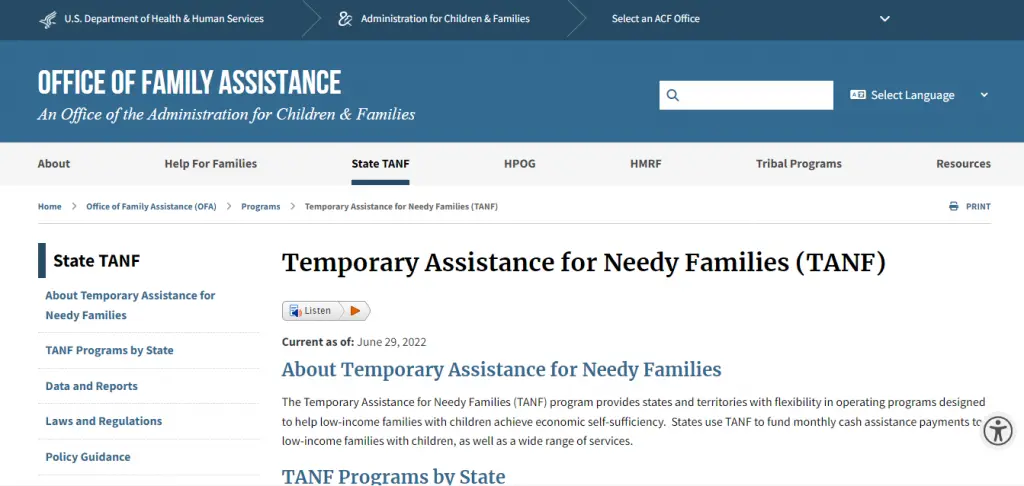 Credits: Temporary Assistance for Needy Families (TANF), housing grants for pregnant women,