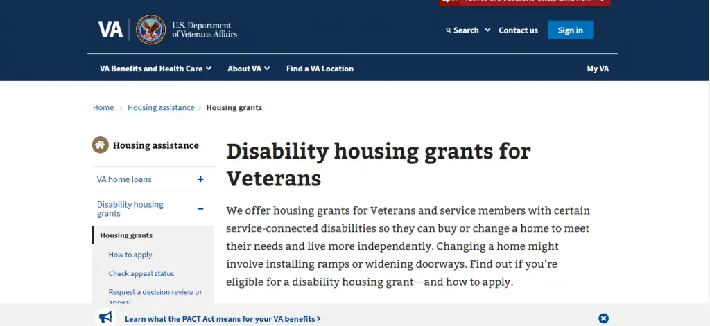 Credits: Specially Adapted Housing Grant (SAH), home repair grants for disabled,