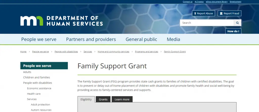 Credits: Family Support Grant, home care and family support grant,