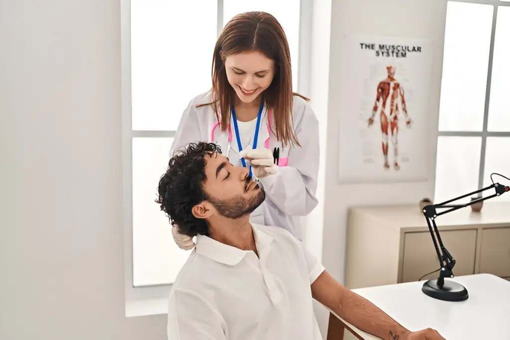 A medical examination is going on.