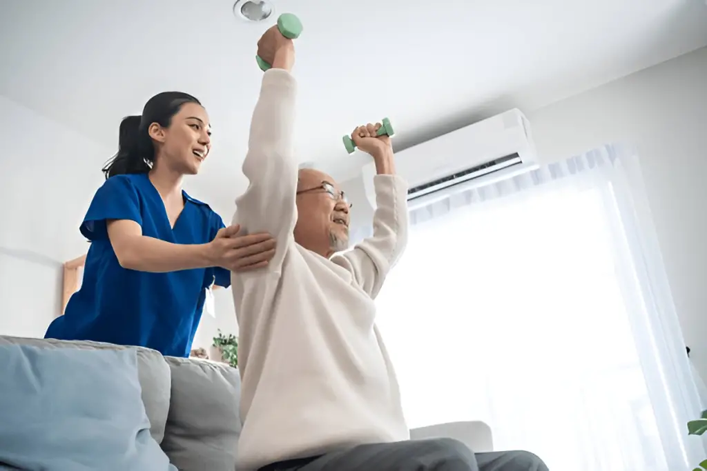 A man doing exercise with instructor