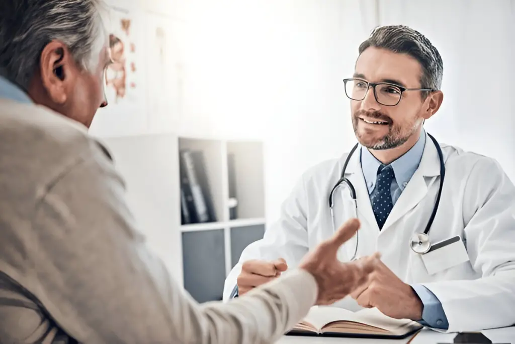 Doctor talks to senior patient.