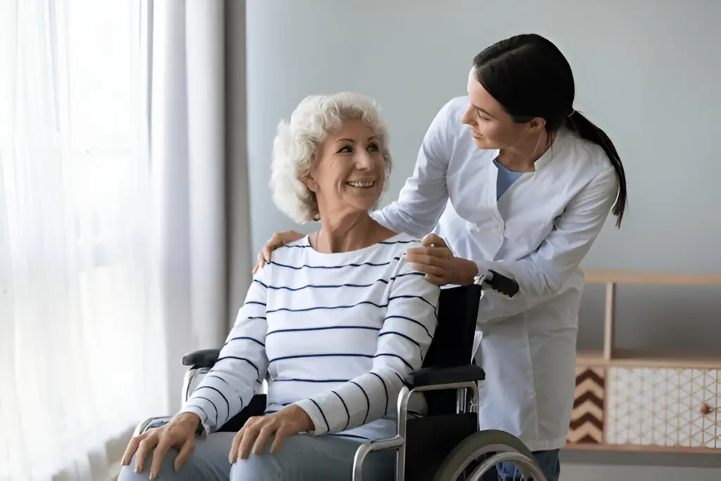 Nurse with patient in a happy mood