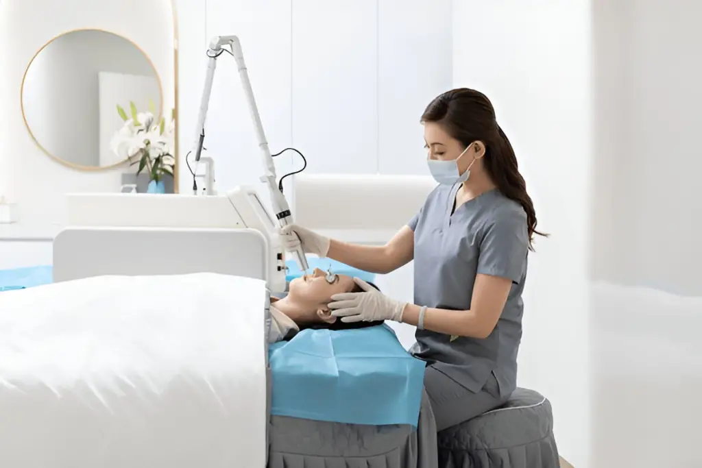 Cosmetic laser skin treatment procedure.