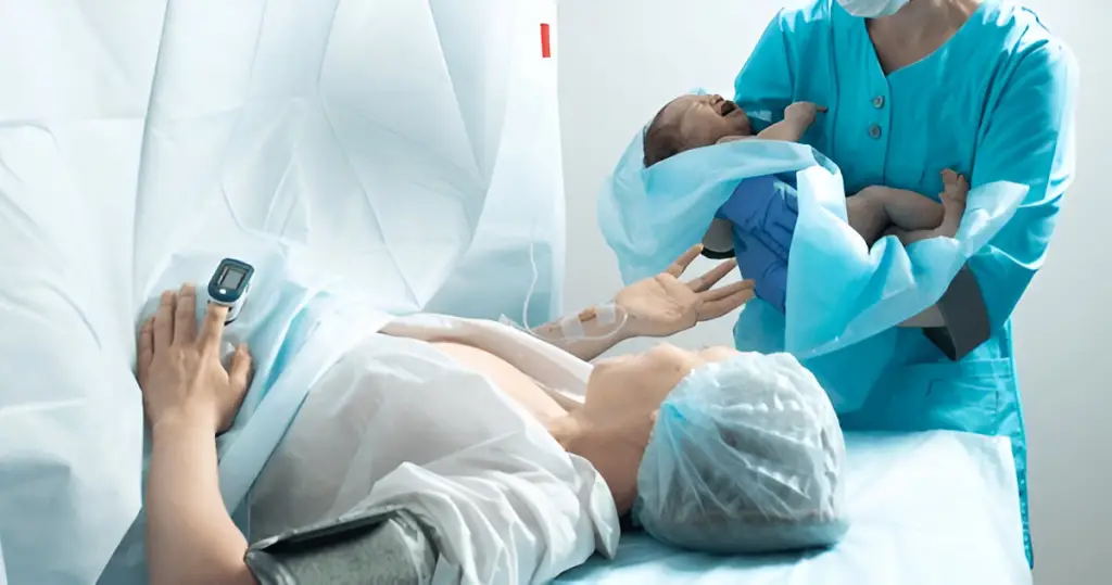 Newborn being shown to mother - Medicaid for pregnant women
