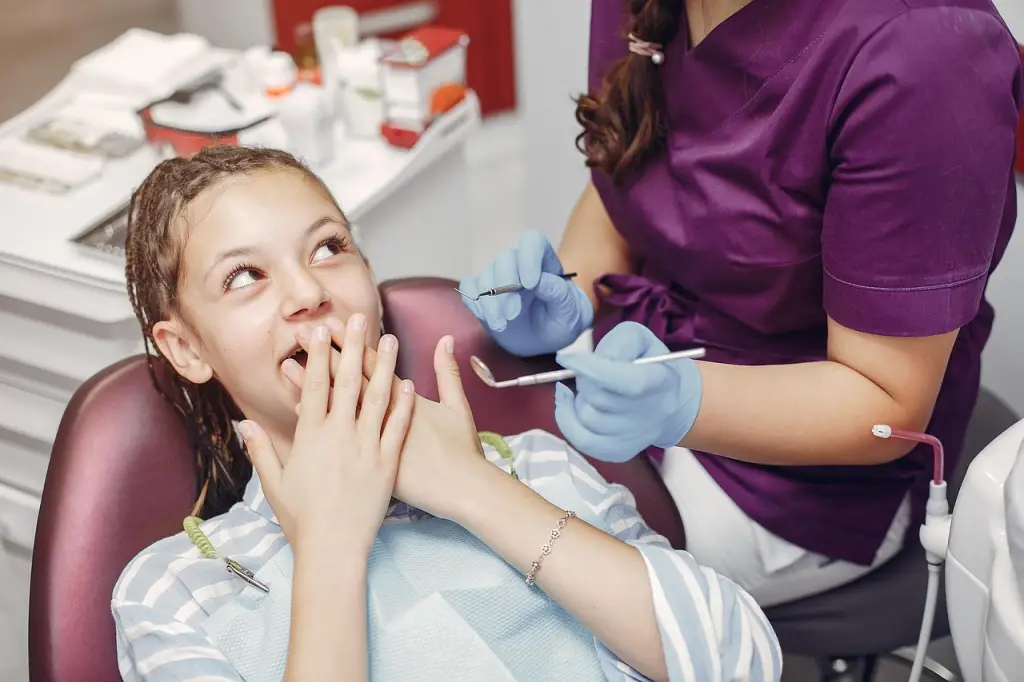 Girl scared at dentist's office.